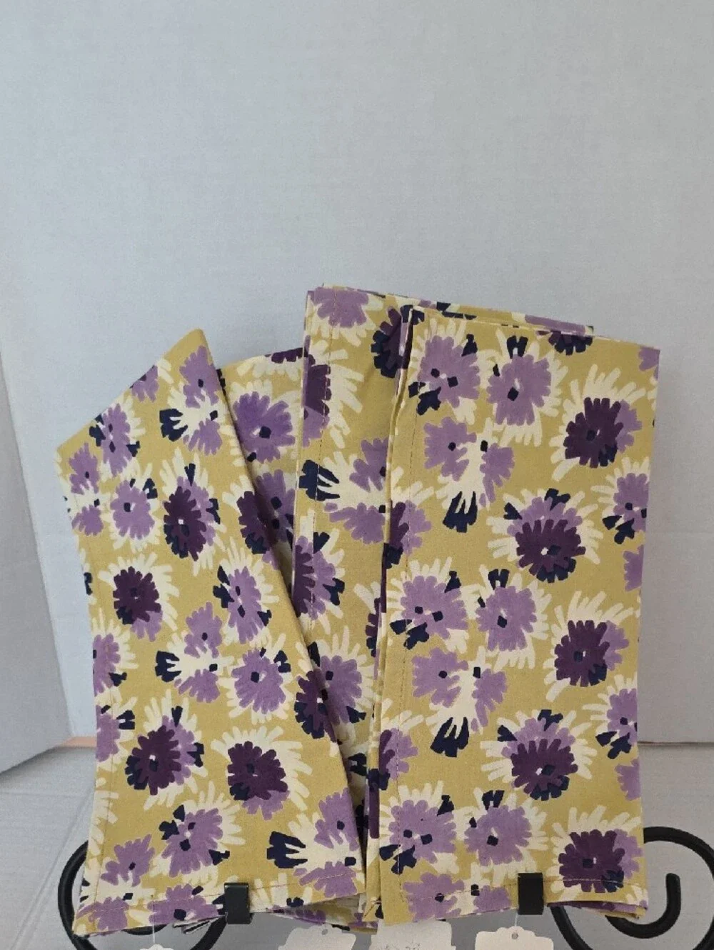 Anthropologie NWT Yellow Purple Floral Cotton Table Napkins Set of 4